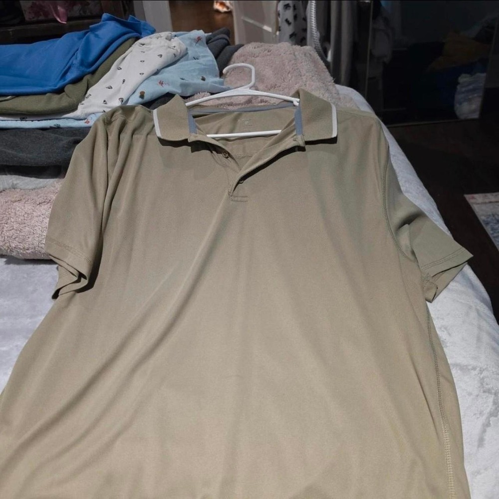 Layer 8 Mens Qwick-Dry Polo Shirt Tan Khaki XL Short Sleeve Performance Top